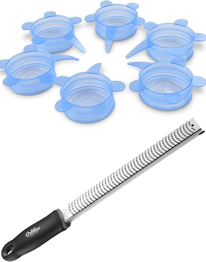 Sleek Black Lemon Zester & 6-Pack Versatile Silicone Lids Set