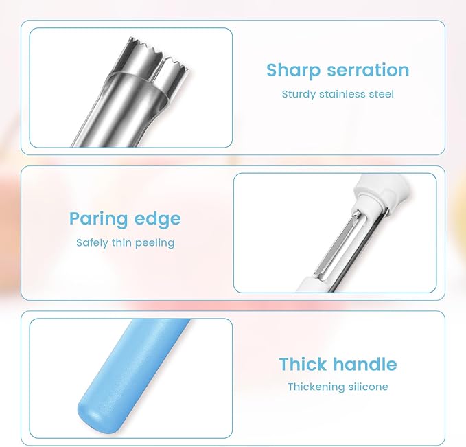 Blue Apple Corer and Peeler, Plastic-Handle Apple Corer for Bell Peppers Pears,Multi Functional Stainless Steel 2-In-1 Household Kitchenware,Fruit and Vegetable Peeling Tool,Christmas Halloween Gifts