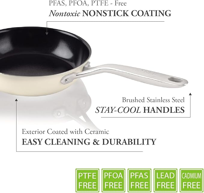 ValenCera TeChef Collection 8" Ceramic Nonstick Frying Pan Skillet, Nontoxic - Free of PFAS, PFOA, PTFE, Made in Korea (8-in)