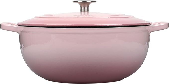 EDGING CASTING Enameled Cast Iron Dutch Oven Pot with Lid for Sourdough Bread Baking, Bread Dutch Ovens, Cooking Pots, 5 Quart, Pink