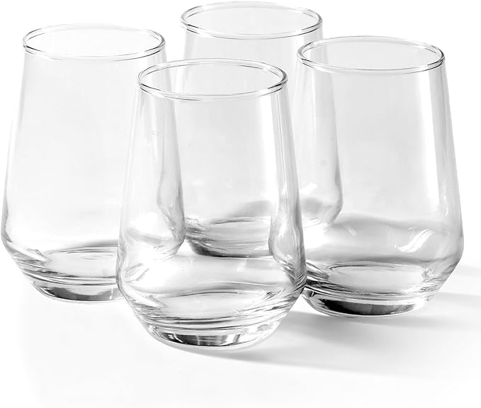 Modern Glass Drinking Cups Set, Clear Crystal Stemless Tumblers, 13.2 oz Capacity, 4.53 inch Height, 4 Pack (Transparent glass cup) Kitchen Water Iced Tea Juice Milk Beverage Glass