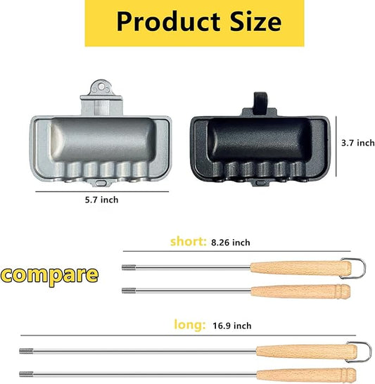 Hot Sandwich Maker, Double-Sided Sandwich Baking Pan,Double Sided Frying Pan for Breakfast,Hot Dog Toaster,Campfire Sandwich Maker(Long Handle Style)