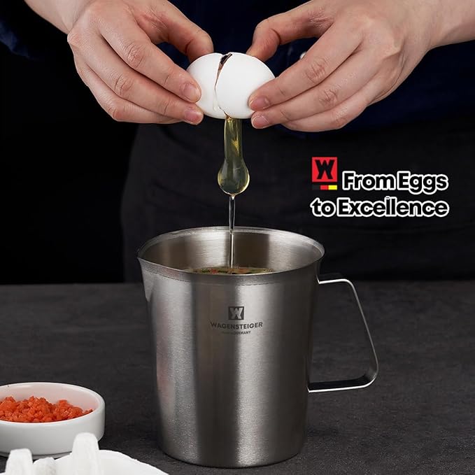 18/8 Stainless Steel Measuring Cup: Metal Measuring Pitcher with Engraved Oz & ml Markings, Precision Pour Spout & Sturdy Handle – Baking, Coffee & Barista Use (500ml / 16.9Oz)