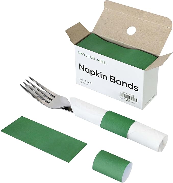 NATURALABEL 500 PCS Paper Napkin Rings with Box, Self-Adhesive Napkin Bands, for Family Meal, Birthday Party, Wedding, Celebration (Green)