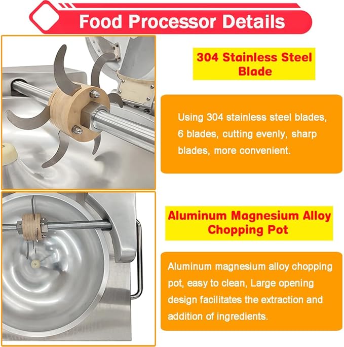 JARYANNIX 110V 24L Commercial Food Chopper Processor 1500W Electric Meat Vegetable Grinder Blender Multifunctional Food Cutter for Meat Vegetables Fruits Ginger Garlic 1400r/min