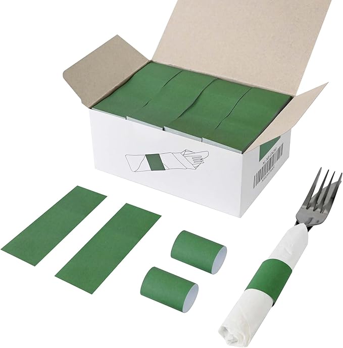 NATURALABEL 2000 PCS Paper Napkin Rings with Box, Self-Adhesive Napkin Bands, for Family Reunion, Birthday Party, Wedding, Celebration (Green)