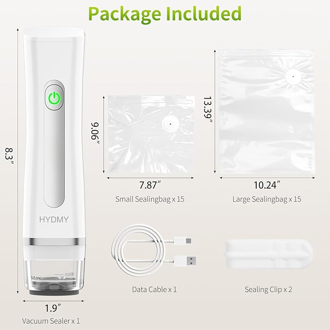 Vacuum Sealer for Food with Visible Water Tank | Portable Compact Vacuum Sealer Machine | with 30 Reusable Bags | Preservation Time Prolonged by 6 Times