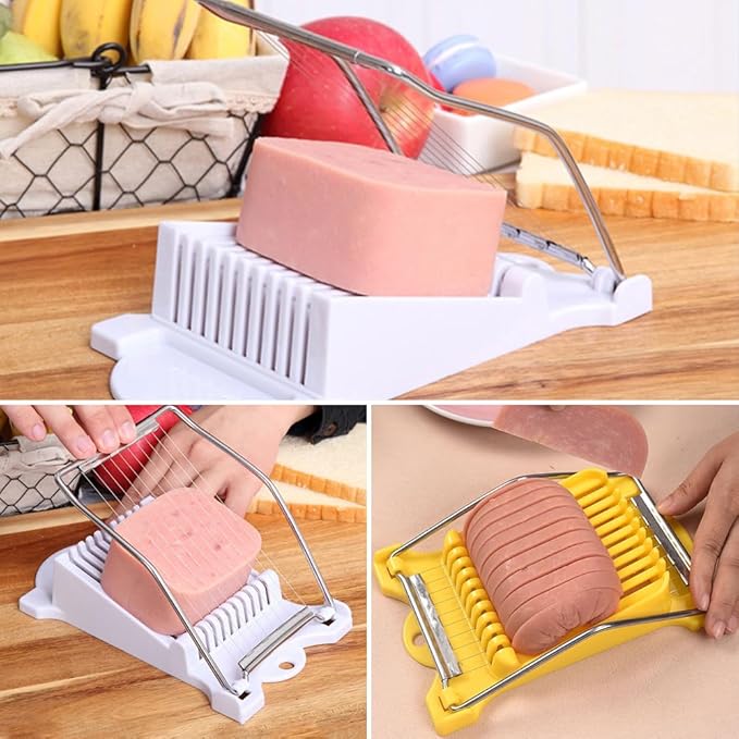 Easy Press Food Slicer, 2025 New Multipurpose Luncheon Meat Slicer Stainless Steel Wire Egg Slicers, Stainless Steel Wires Cuts 12 Slices for Onions Fruits Ham Soft Food (White)