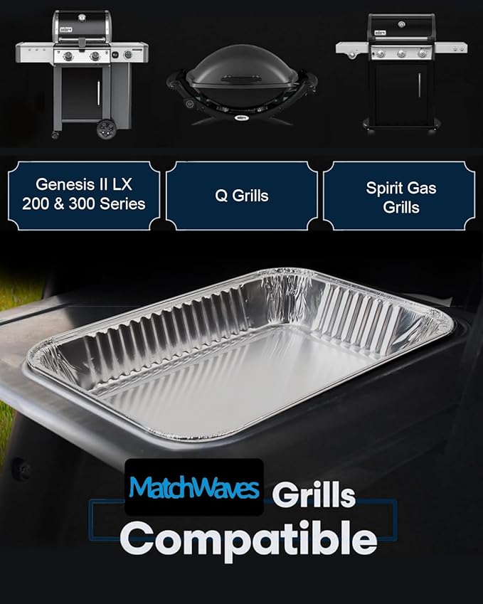 Matchwaves Drip Pans for Weber, Disposable Aluminum Foil Grease Trays for Weber Grills, Universal Replacement Liners for Weber Series, 8.6" x 6" - 30 Pcs