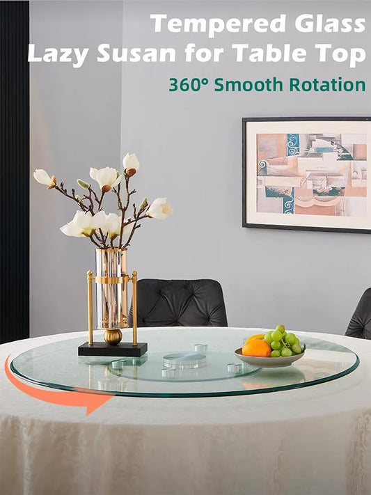 30.7 inch Lazy Susan for Table Top Tempered Glass Rotating Serving Tray for Dining Table, Kitchen Lazy Susan Organizer Spinning Rotating Food Server Party Centerpieces Heavy Duty
