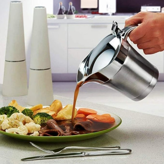 16OZ Gravy Boat Stainless Steel Gravy Boat Sauce Jug, Double Wall Insulated Gravy Jug with Lid