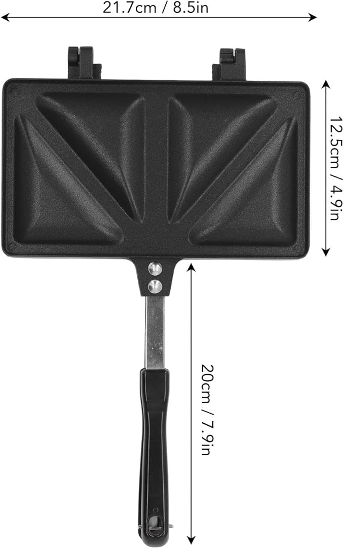 Fockety Hot Sandwich Maker, Double Sided Heating Aluminum Alloy Panini Maker Pan Even Heating Lightweight Portable Sandwich Press Grill for Sandwiches, Frying Eggs, Baking Bread (Black)