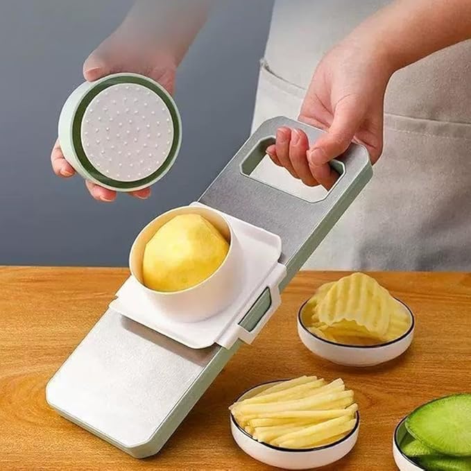 Multifunctional Vegetable Cutter,Vegetable Chopper Set,Manual Food Cutter & Dicer with 5 Blades,Hand Safe Knife, Mandoline Slicer for Vegetables, Meal Prep & More,Kitchen Gadgets (Slivery)