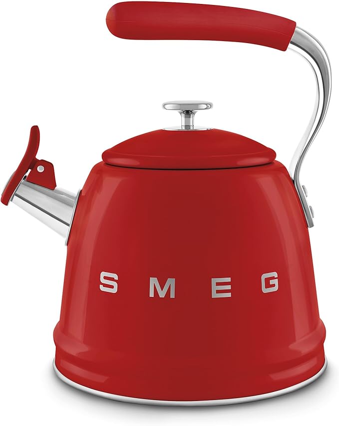 Smeg, WKF01RD Whistling Kettle, Stainless Steel, 2.3 L Capacity, Removable Lid and Measuring Spout, Induction Compatible, Red