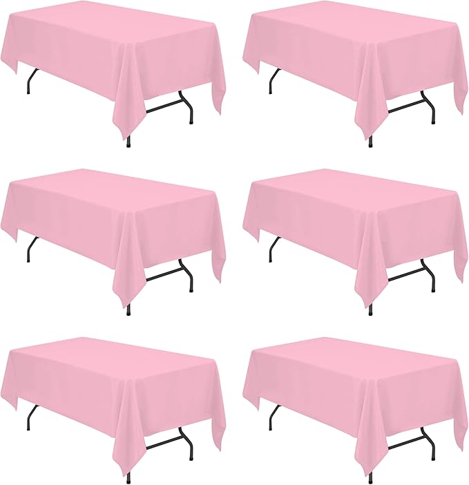 BRILLMAX 6 Pack Pink Tablecloths 60 x 102 Inch for 6ft Rectangle Tables - 150 GSM Polyester Fabric, 15" Standard Drop, Water, Stain & Wrinkle Resistant Cloth Cover for Wedding Banquet Dining Buffet