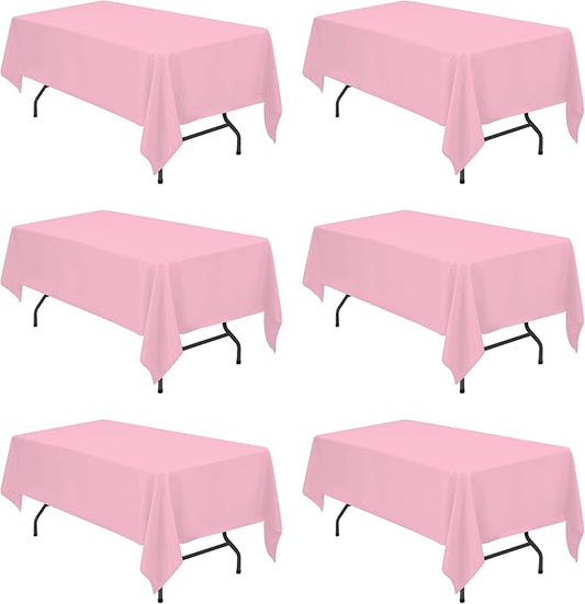 BRILLMAX 6 Pack Pink Tablecloths 60 x 102 Inch for 6ft Rectangle Tables - 150 GSM Polyester Fabric, 15" Standard Drop, Water, Stain & Wrinkle Resistant Cloth Cover for Wedding Banquet Dining Buffet