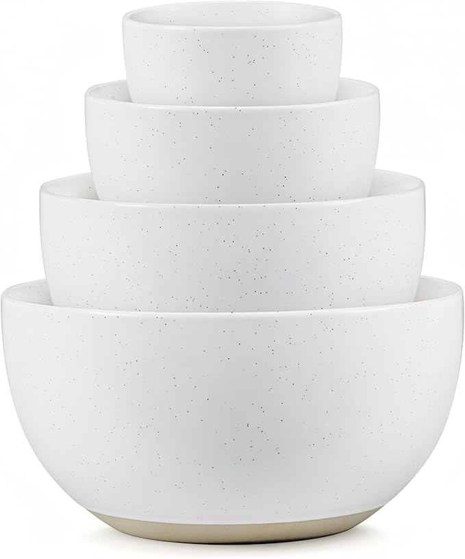 KooK Mixing Bowls, Ceramic Nesting Bowls, Stoneware Kitchen Bowls, For Prep, Serving, Dishwasher Safe, 18/40/90/140 oz, Set of 4, Moonstone