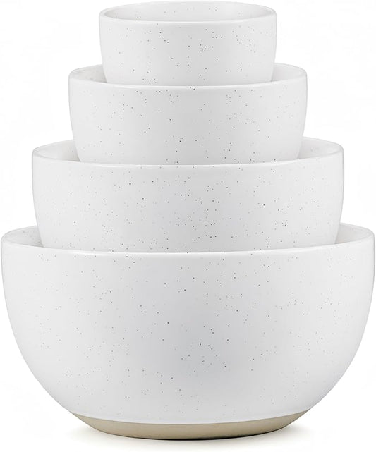 KooK Mixing Bowls, Ceramic Nesting Bowls, Stoneware Kitchen Bowls, For Prep, Serving, Dishwasher Safe, 18/40/90/140 oz, Set of 4, Moonstone