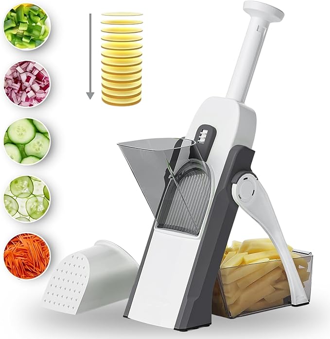 Safety Mandoline Slicer with 7 Blades, Mandoline Food Chopper Vegetable Cutter for Potatoes, Cheese, Apples, Carrots, Onion, Garlic, and More (Gray), large