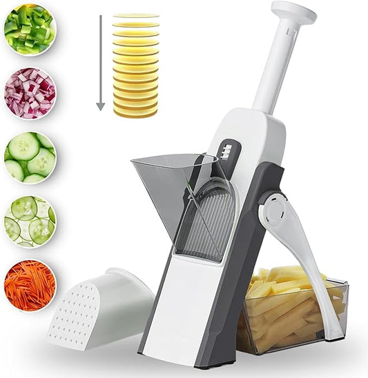 Safety Mandoline Slicer with 7 Blades, Mandoline Food Chopper Vegetable Cutter for Potatoes, Cheese, Apples, Carrots, Onion, Garlic, and More (Gray), large