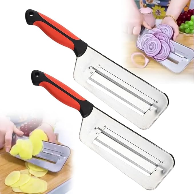 2026 New Cabbage Shredder for Coleslaw, Stainless Steel Shredder Knife, Stainless Steel Dual Blade Julienne Cutter, Kitchen Multifunctional Vegetable Cutter Slicer (2PCS)