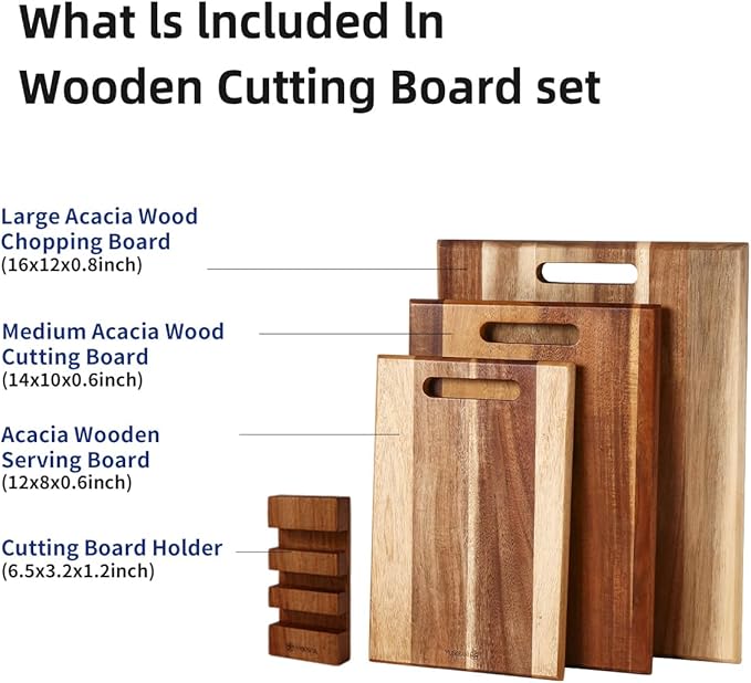 YUSOTAN 3-piece Acacia Wood Cutting Board Set for Kitchen, Large Wooden Cutting Board Set with Handle, Thick Chopping Board, Butcher Block Wooden Trays for Meat, Fruit Vegetable and Cheese