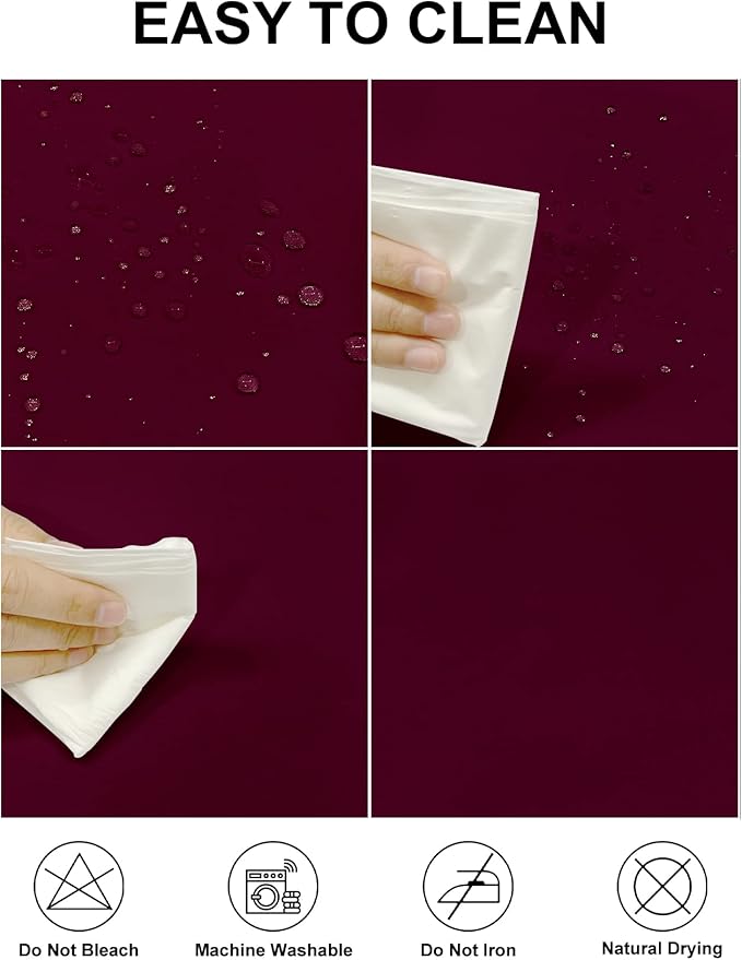 Fokitut 2 Pack Waterproof Round Tablecloth, 120 Inch, Stain Resistant and Wrinkle Polyester Table Cloth, Fabric Table Cover for Kitchen Dining, Wedding, Party, Holiday Dinner-Burgundy