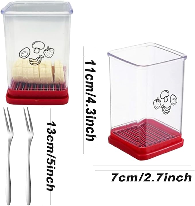 2pcs Cup Slicer, Multi-Purpose Fruit Slicer Vegetable Cutter for Fruit Vegetable Salad,Strawberry Banana, Egg, Grape Slicer Kitchen Gadget,Includes 5 forks.