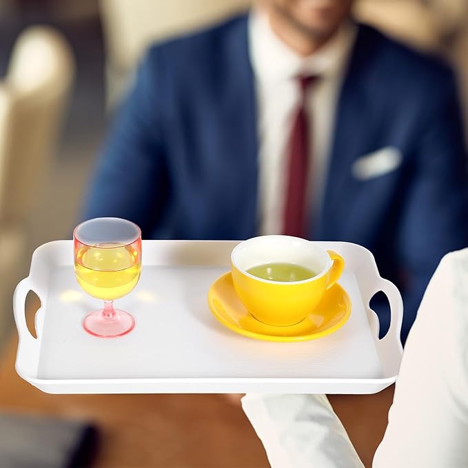2 Pack Melamine Serving Trays with Handles, Large White Rectangular Serving Platter, Unbreakable, Suitable for Salad, Meat, Fruit Dessert, Cupcakes, Dishwasher Safe, 16.5×11×1.26 Inches
