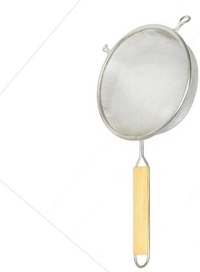 TrueCraftware- 6-Inch Single Fine Mesh Strainer Stainless Steel 6-1/2" Handle Length Wooden Handle- Kitchen Utensil Food Strainer Skimmer Spoon for Cooking Sieve Sifters Rice Pasta Fruits Vegetable