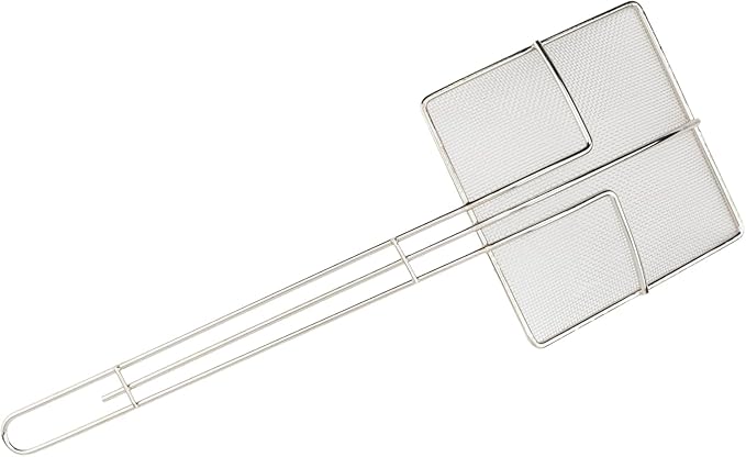 Square Mesh Skimmer | 6.5" Medium 20L | Stainless Steel Spider Cooking Oil Strainer with Long Handle for Kitchen | Deep Nickel Fryer Scoop for Professional Restaurant Use