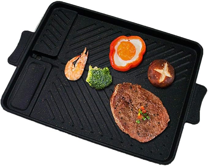 CHYIR Korean-Style Non-Stick Smokeless Rectangular Grill Pan Baking Tray Barbecue Plate for Indoor Outdoor BBQ