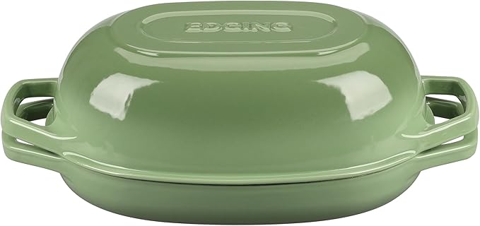 EDGING CASTING Enameled Cast Iron Oval Dutch Oven Pot with Lid, Dutch Oven for Sourdough Bread Baking, Oval Bread Pan, Bread Oven, Bread Dutch Oven, 5qt, Pistachio Green