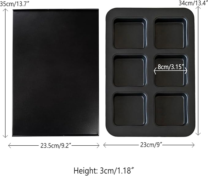 Elesinsoz 6 Cup Square English Muffin Pan with Lid Straight Side Hamburger Burger Bun Egg Sandwich Frittata Cinnamon Roll Focaccia Quiche Pancake Nonstick Baking Tin Tray Mold