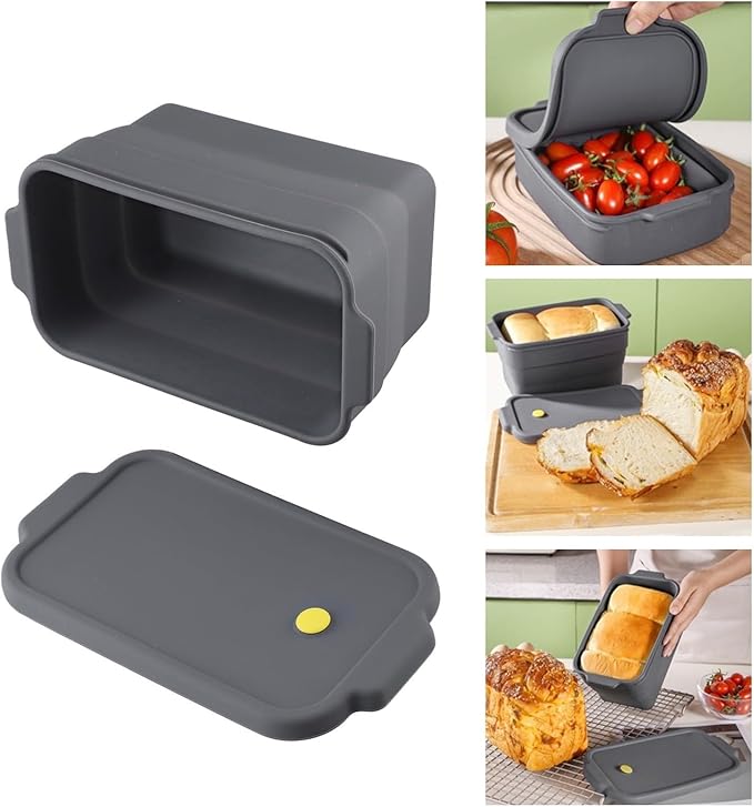 Silicone Loaf Pan with Lid, Foldable Baking Pan Non- Bread Tray for Meatloaf and Pound Cake, Oven-Safe Flexible Baking, For Easy Release Grey Loaf Pan