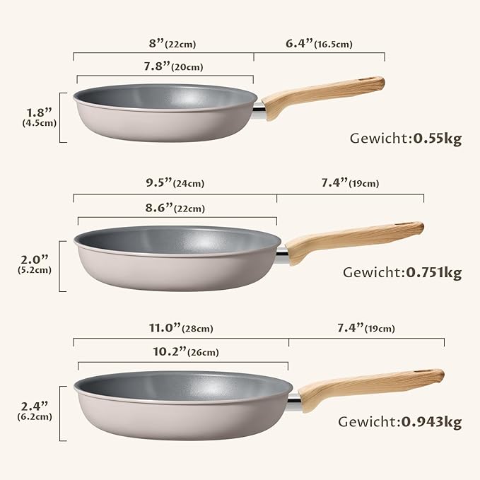 BLAZANT Non Stick Frying Pans Set, 3 Pieces Ceramic Frying Pan, Nonstick Skillet Set, Molecular-bonded Induction Base, Kitchen Chef's Pan, Omelet Pans, PFAS/PTFE Free, Compatible with All Stovetops
