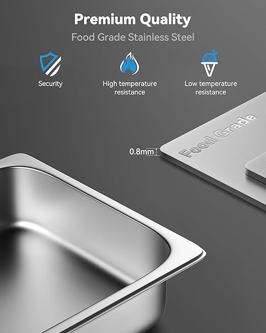 ZeroPone 6 Pack Hotel Pans, 1/3 Size 2.5" Deep Steam Table Pan, Stainless Steel Food Pans 22 Gauge Anti Jam Commercial Food Storage Containers
