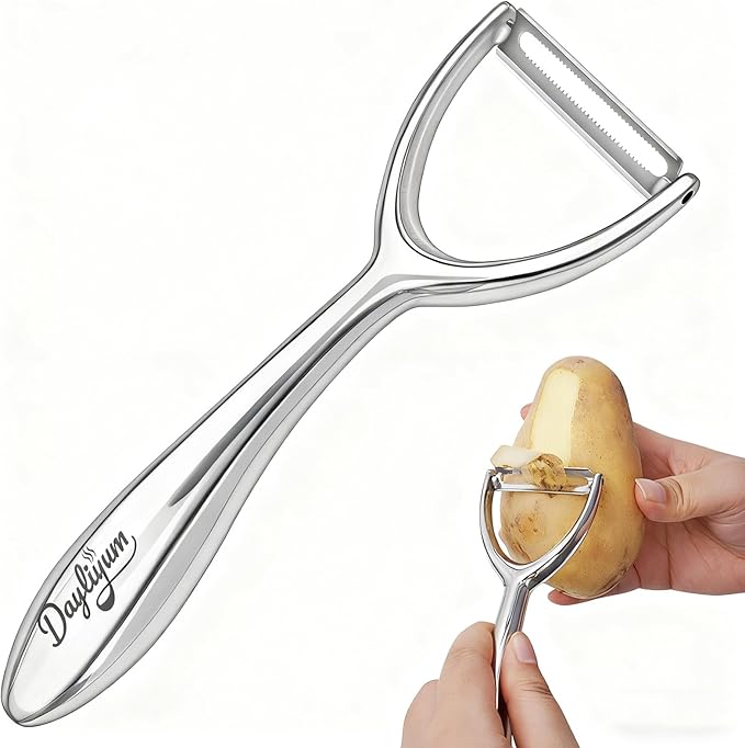 Vegetable Peeler with Ergonomic Handle, Premium 18/8 Stainless Steel Potato Peeler, Ultra Sharp Serrated Blade Peeler for Veggie, Carrot, Apple, and Cucumber, Rust-Resistant, Dishwasher Safe
