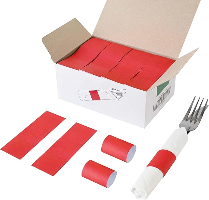 NATURALABEL 2000 PCS Paper Napkin Rings with Box, Self-Adhesive Napkin Bands, for Family Reunion, Birthday Party, Wedding, Celebration (Red)