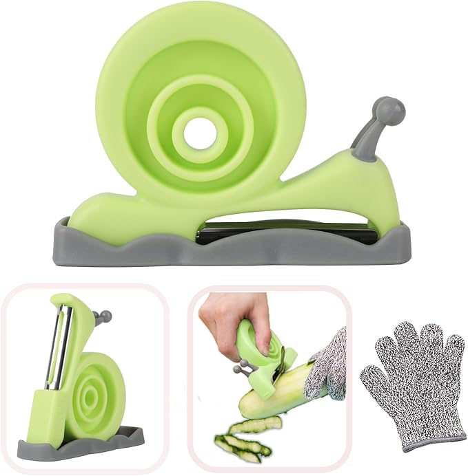 Kibbidea Vegetable Peeler, Kids Potato Fruit Peeler for Kitchen with Cut-proof Glove, Kids Cute Kitchen Accessories (Green)