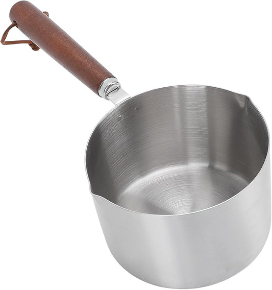 Jonlaki 304 Stainless Steel Warmer Pot with Wooden Handle Milk Boiling and Heating Pan for Kitchen Cooking
