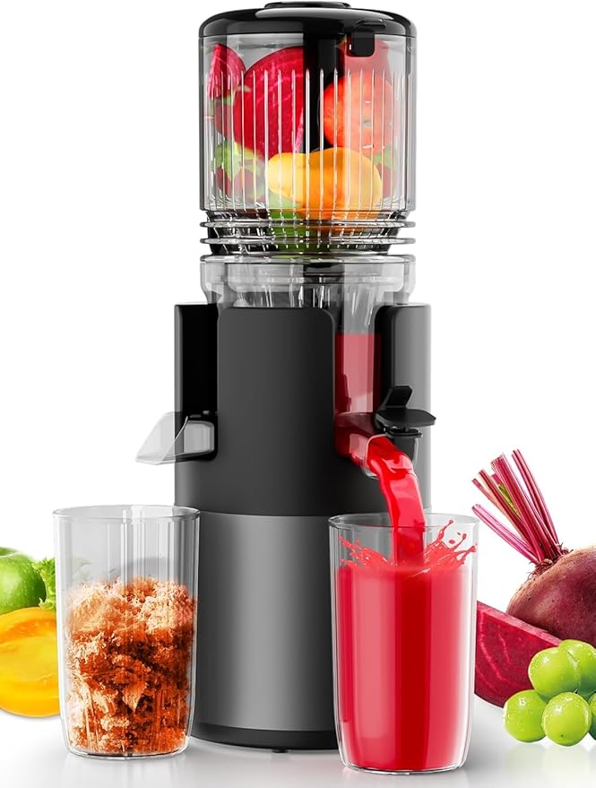 Cold Press Juicer, Juicer Machines 5.3"Wide Feed Chute for Whole Fruits & Vegetables, Electric Juicer of Pulp Separation with 99% High Juice Yield, Preserves Nutrients, Easy to Clean, BPA Free