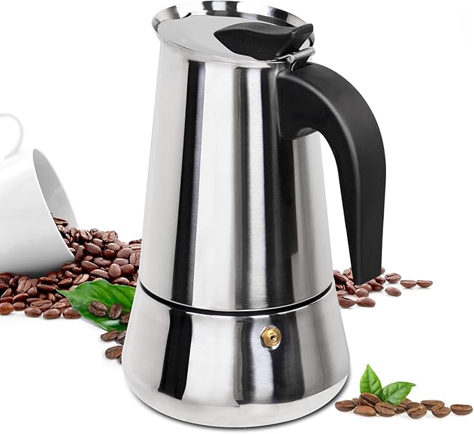 Supvision 12 Cup Moka Pot Stainless Steel 600ml Italian Espresso Coffee Maker Stovetop CoffeeMakers Mocha Pot Percolator for Induction Stove Classic Cafe Makers Portable for Easy Brewing Tummy