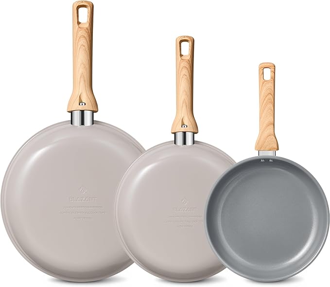 BLAZANT Non Stick Frying Pans Set, 3 Pieces Ceramic Frying Pan, Nonstick Skillet Set, Molecular-bonded Induction Base, Kitchen Chef's Pan, Omelet Pans, PFAS/PTFE Free, Compatible with All Stovetops