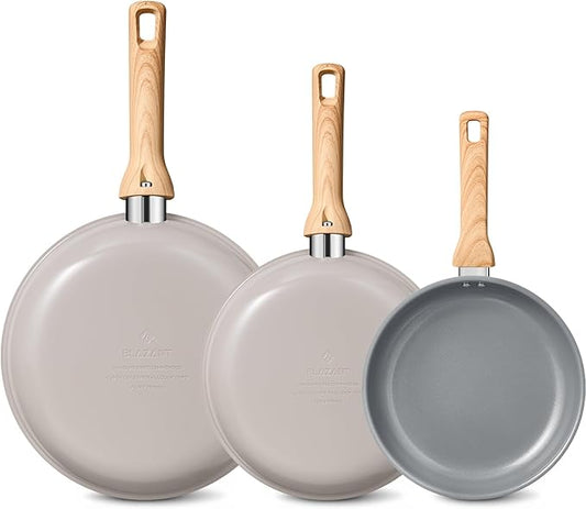 BLAZANT Non Stick Frying Pans Set, 3 Pieces Ceramic Frying Pan, Nonstick Skillet Set, Molecular-bonded Induction Base, Kitchen Chef's Pan, Omelet Pans, PFAS/PTFE Free, Compatible with All Stovetops