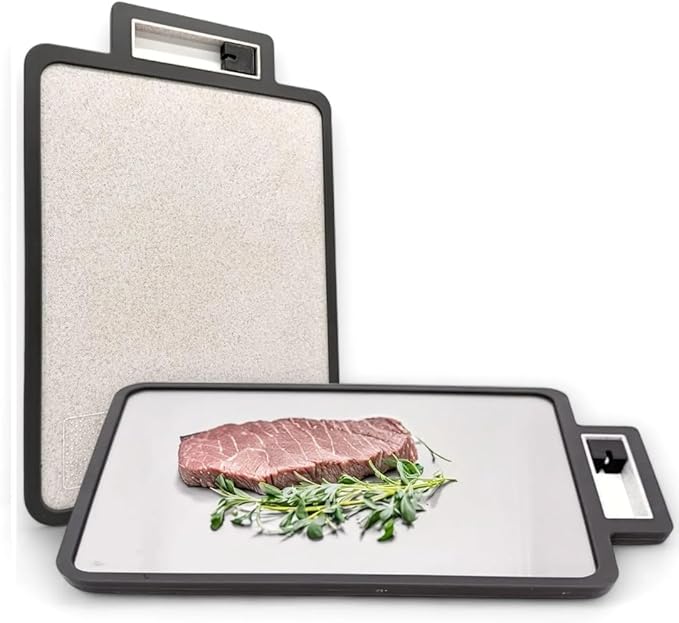 Double sided Stainless Steel Cutting Board with knife sharpner, Stainless steel/wheat Straw pp Kitchen Chopping Board, Easy to Clean,juice grooves and Dishwasher Safe16"×11"