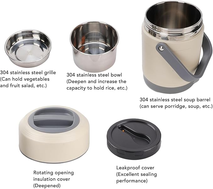 Thermal Cooker Pot, Stainless Steel Mini Portable Constant Temperature Heat Preservation Lifting Pot for Travel Camping Home Office Use (Beige)