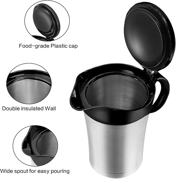 Double Insulated Gravy Boat,25Oz Stainless Steel Gravy Sauce Jug with Hinged Lid, Ideal Gravy Warmer Pitcher for Family Dinner, Thanksgiving, Halloween, Christmas, Birthday Party 750ML