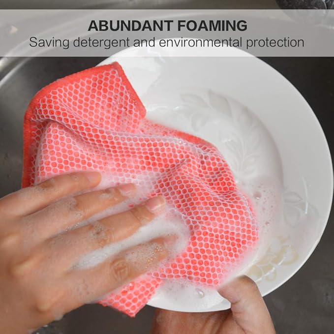 SINLAND 5 Color Assorted Microfiber Dish Cloth Towels Best Kitchen Cloths Cleaning Cloths with Poly Scour Side 12"x12" 5Pack (Pink+Blue+White+Yellow+Green)