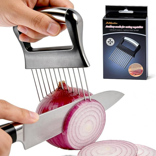 2026 New Onion Slice Holder, Stainless Steel Onion Holder for Slicing, Chopper Assistant Tool Multi-Use Vegetable Chopper for Onions Tomatoes Avocados Potato Eggs Kiwifruit Meat Lemon (1pc)